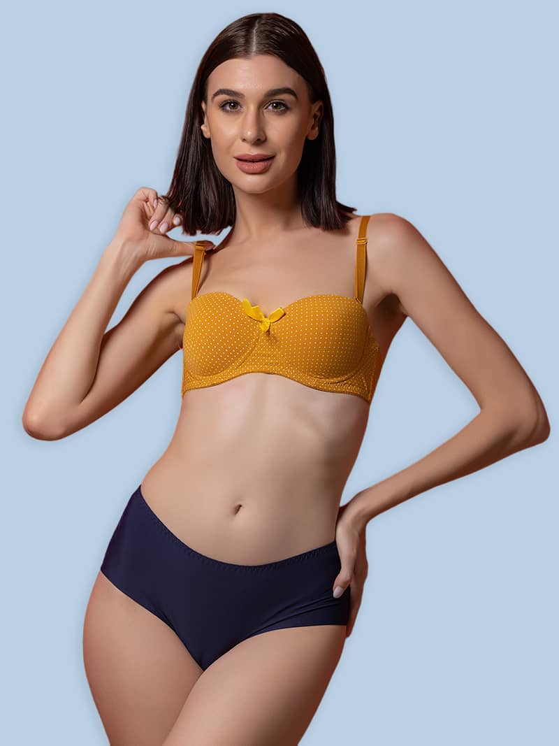 Dashing Dot Lightly Padded Underwired Demi Cup Bra in Yellow | Bold & Bae Fashion